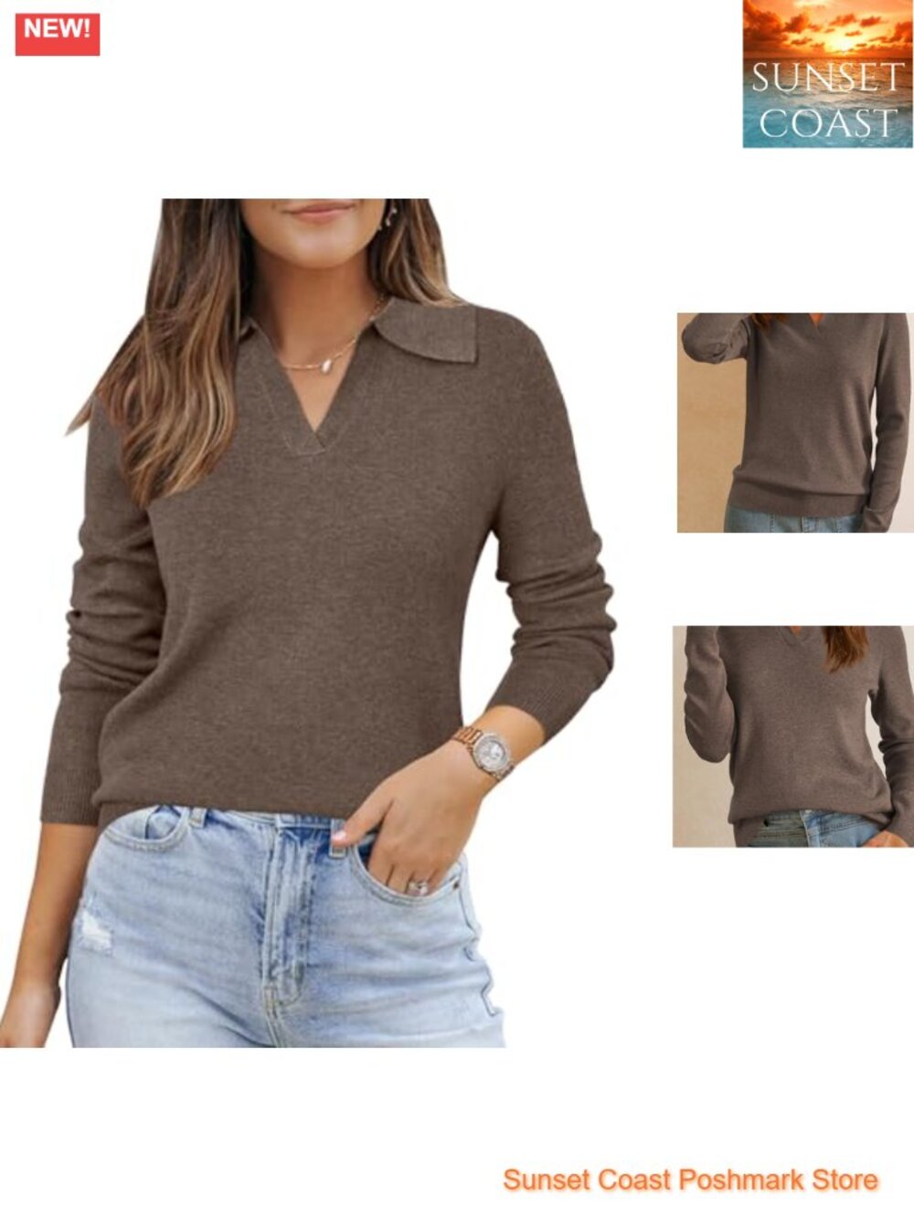Wool Blend Polo Sweater Business Casual Long Sleeve Pullover